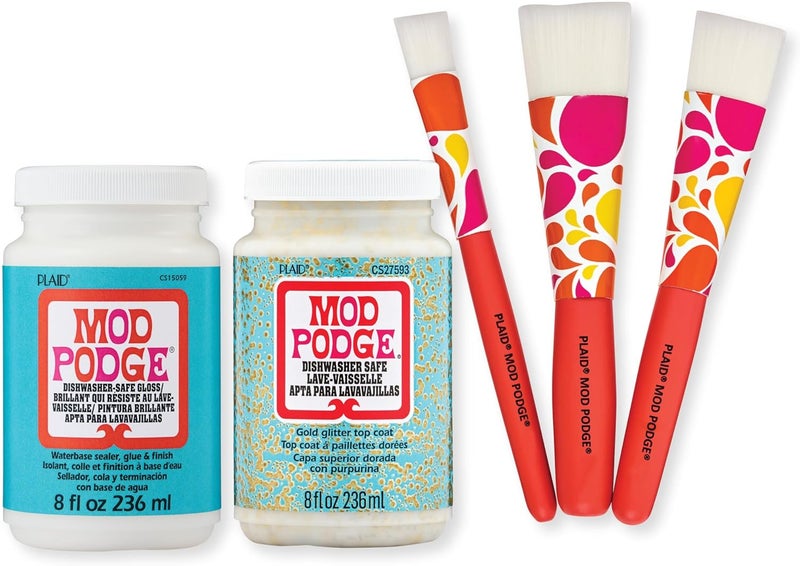 Mod Podge مجموعة ديكوباج آمنة في غسالة الصحون، تشمل 3 فرش ناعمة، مثالية لمشاريع الفنون والحرف اليدوية - Image 1